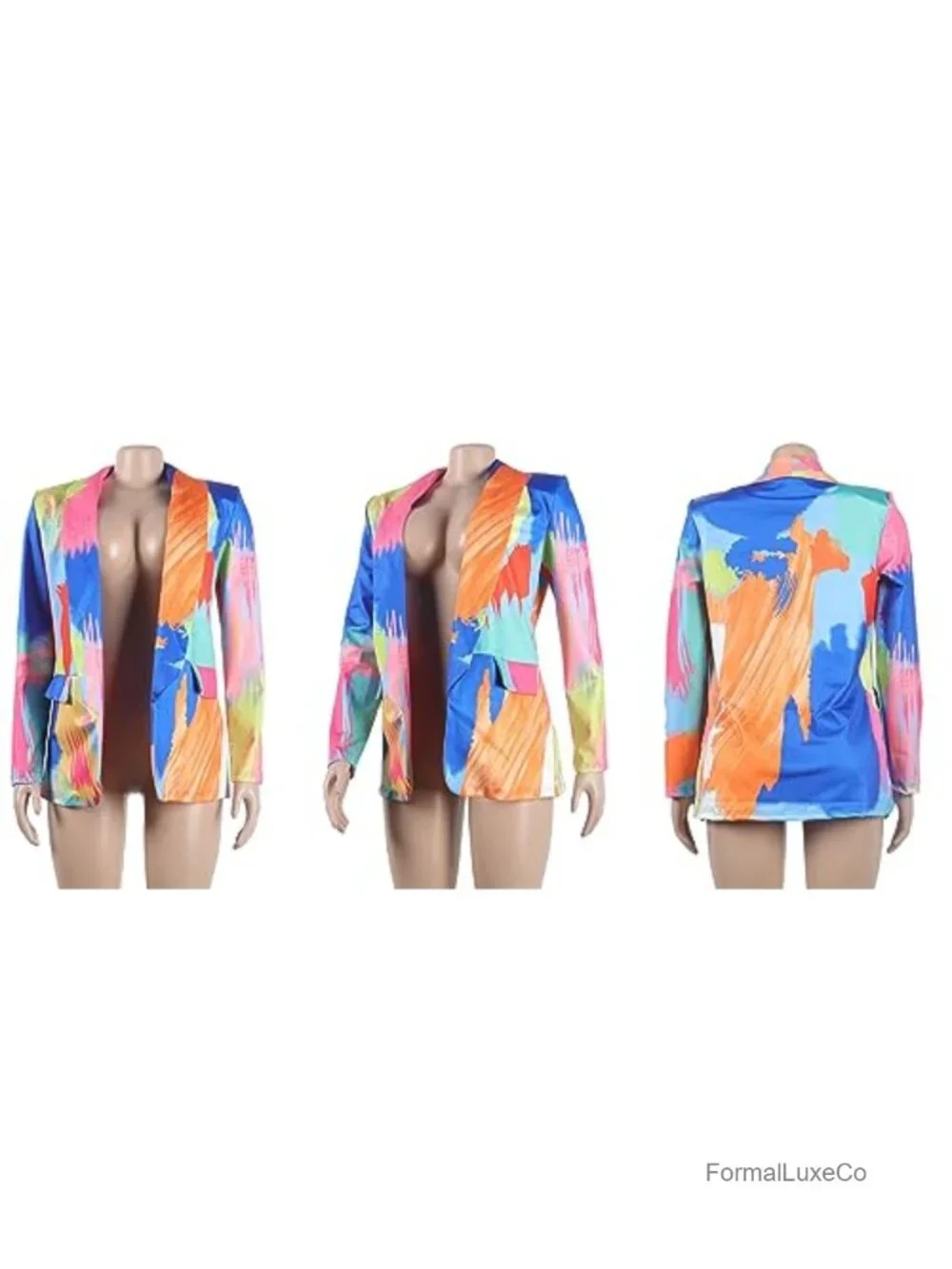Casual Blazer Jacket Long Sleeve Open Front Work Office Blazer Polyester